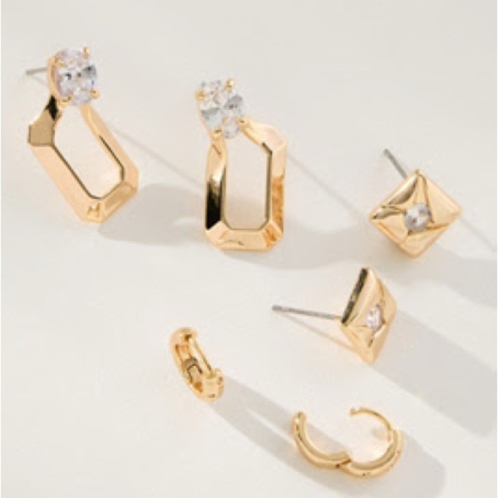 Anthropologie Mixed Crystal Huggie Hoop Earrings - Set of 3